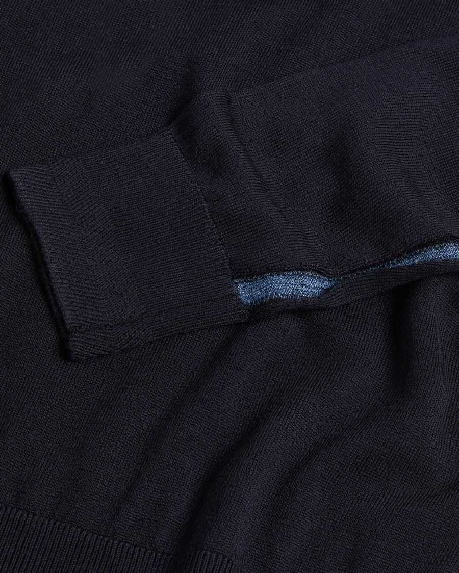 Ted Baker Kenton Merino Wool Contrast Detail Knitted Jumper Navy | 10639-LFCS