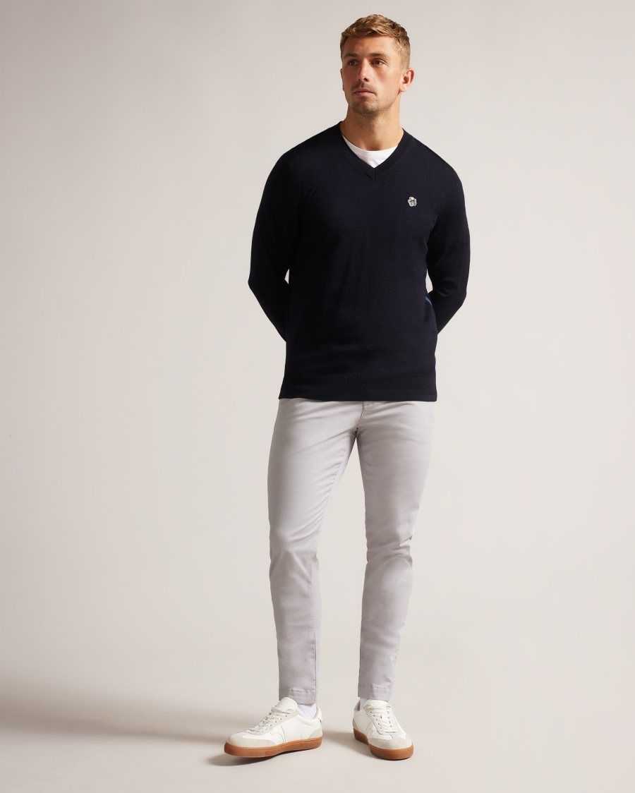 Ted Baker Kenton Merino Wool Contrast Detail Knitted Jumper Navy | 10639-LFCS