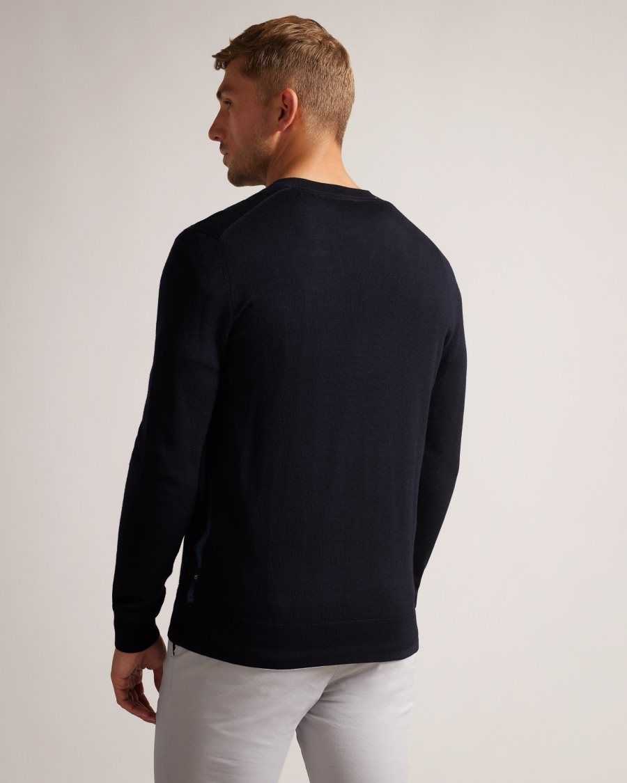 Ted Baker Kenton Merino Wool Contrast Detail Knitted Jumper Navy | 10639-LFCS