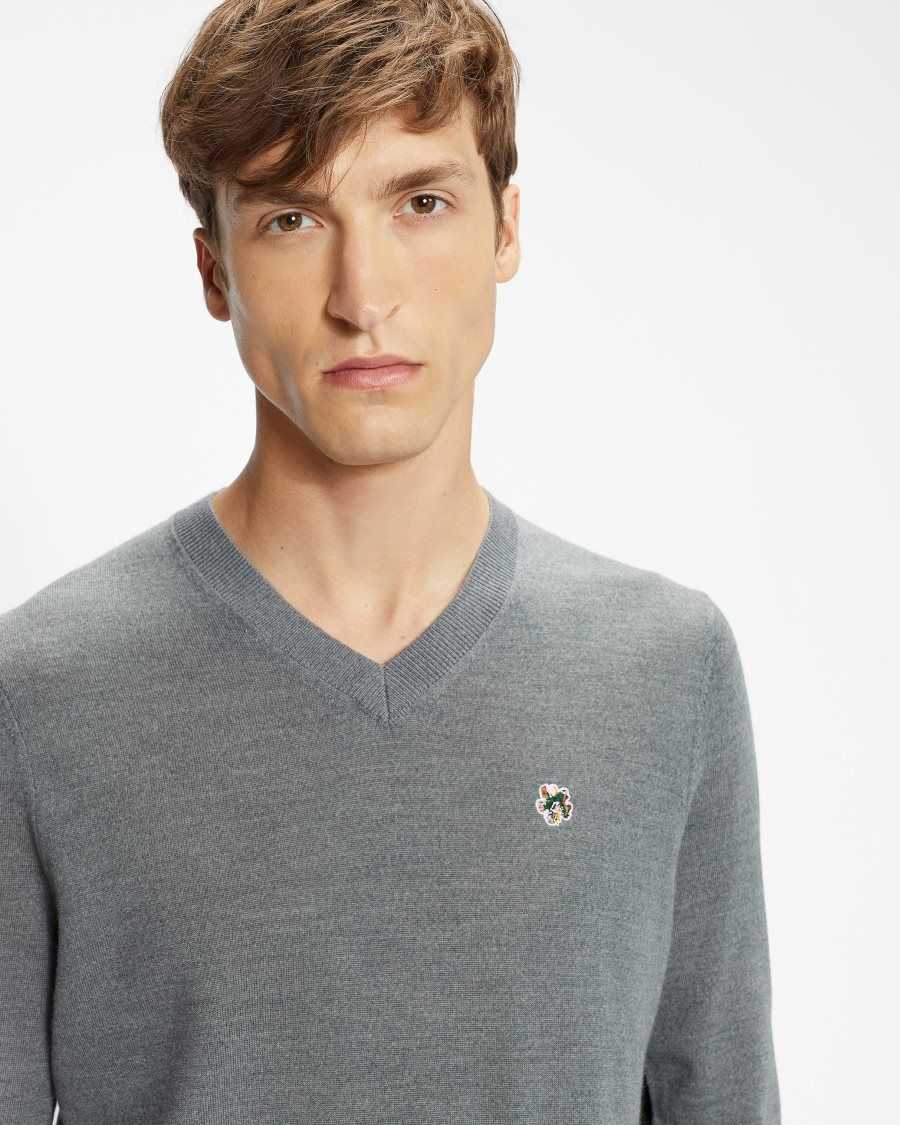 Ted Baker Kenton Merino Wool Contrast Detail Knitted Jumper Charcoal | 15769-UGYB