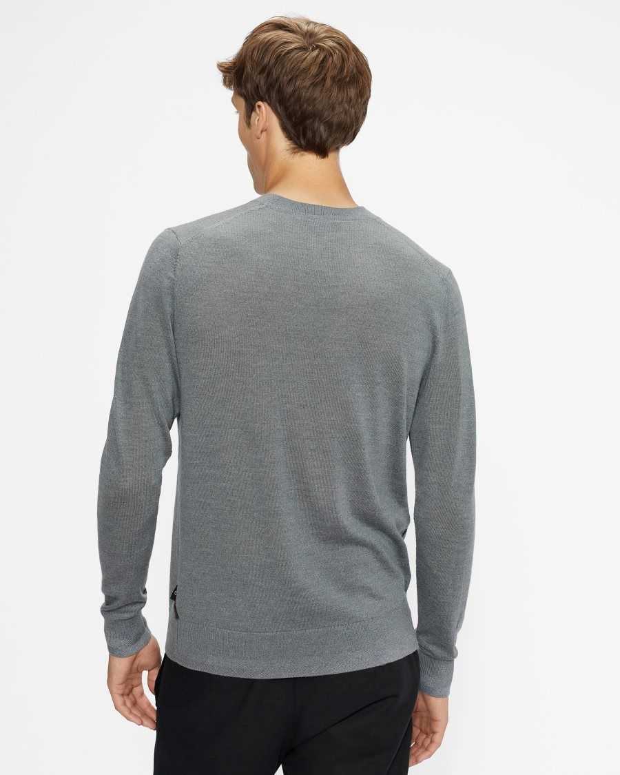 Ted Baker Kenton Merino Wool Contrast Detail Knitted Jumper Charcoal | 15769-UGYB