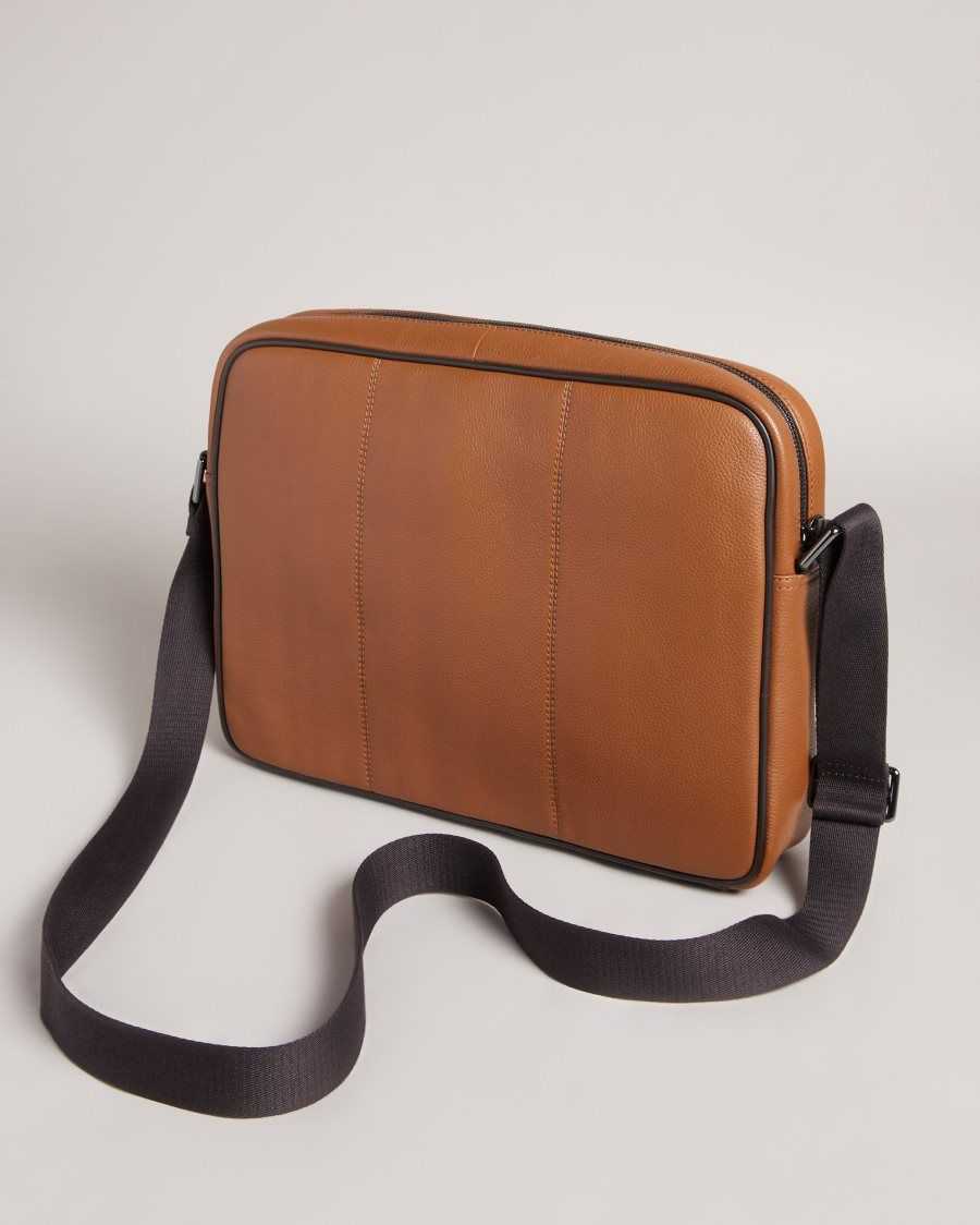 Ted Baker Kianul Branded Leather Messenger Bag Dark Tan | 34568-NTVS