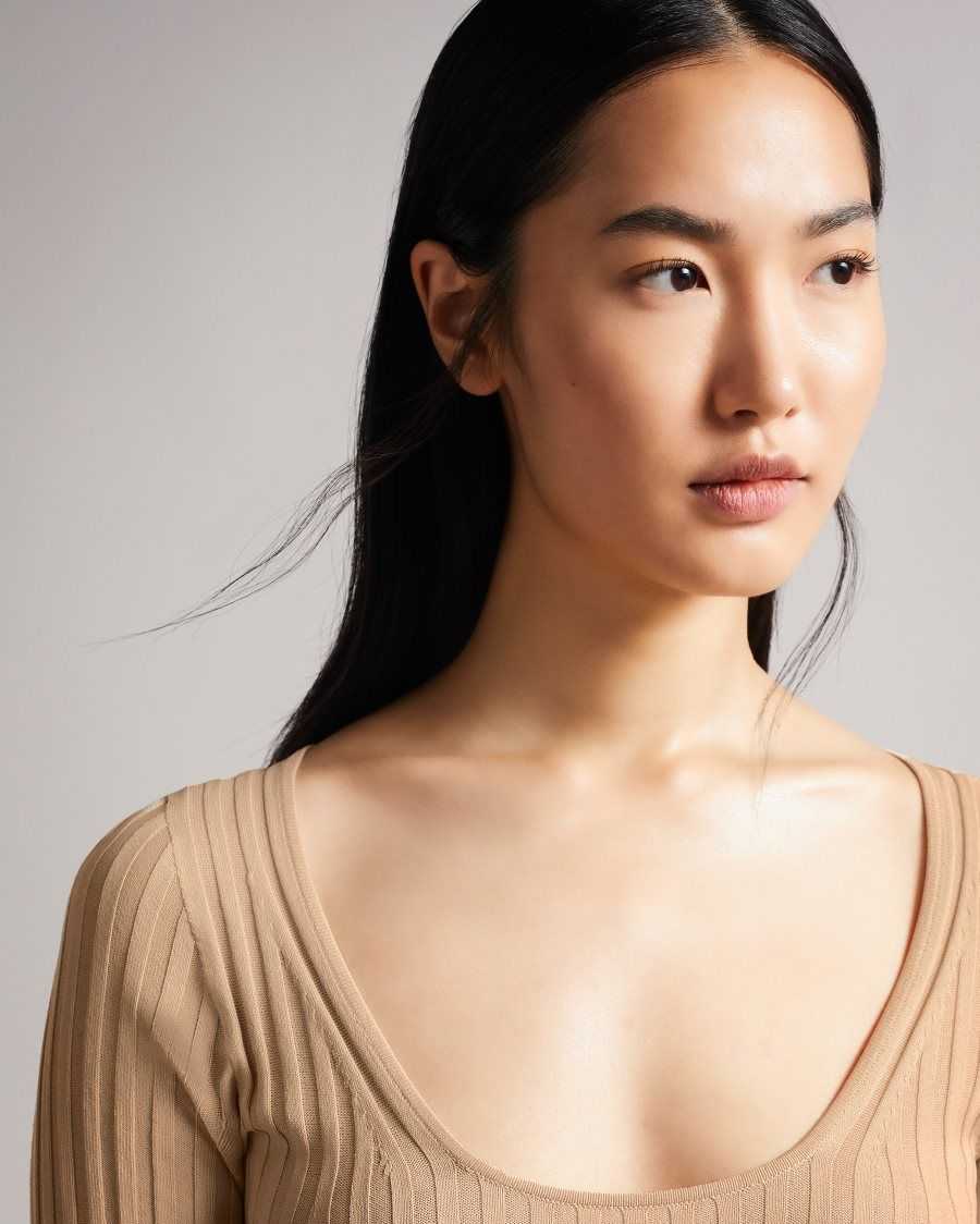 Ted Baker Kiierra Side Slit Detail Knit Dress Light Brown | 84369-ANBF