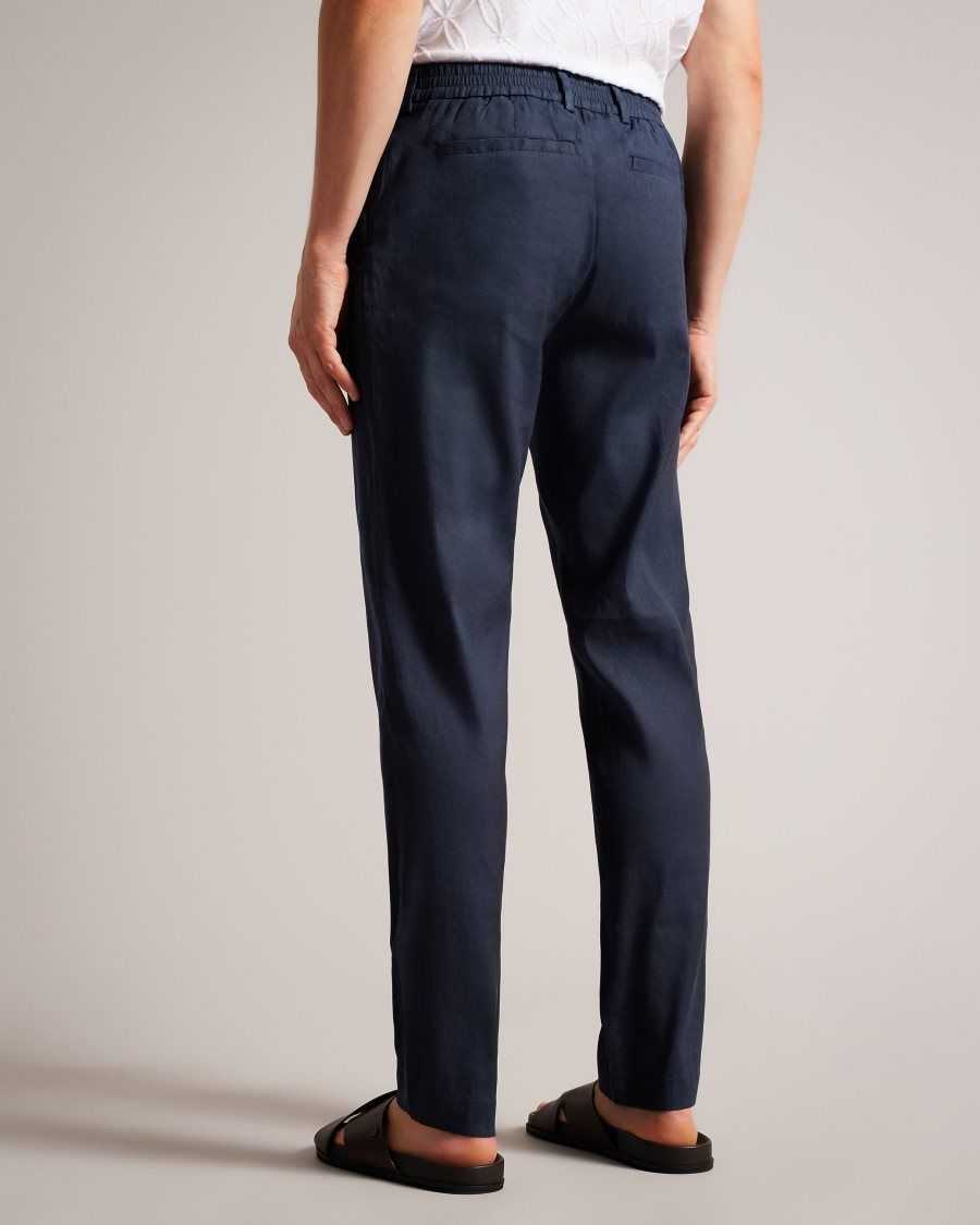 Ted Baker Kimmel Linen Blend Elasticated Trousers Navy | 63478-BGTD