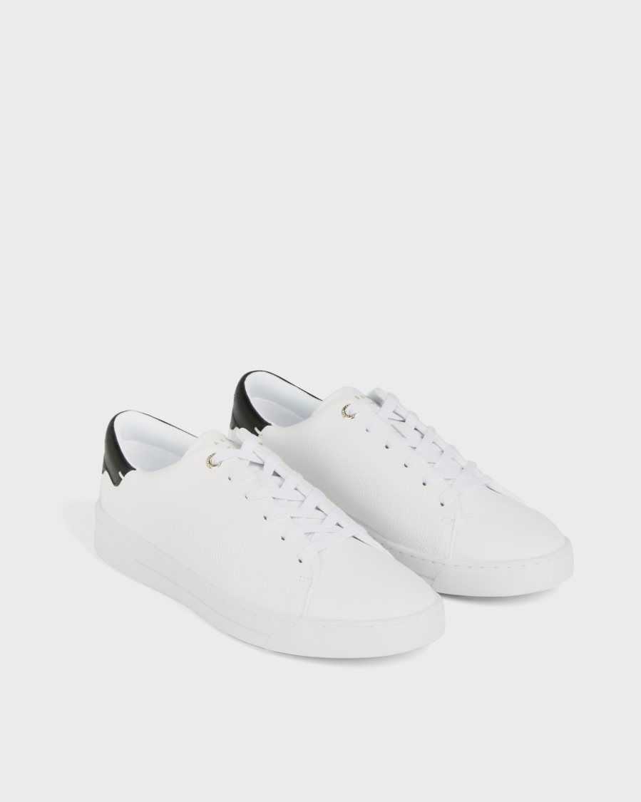 Ted Baker Kimmii Tumbled Leather Trainers White-Black | 97561-YHSP