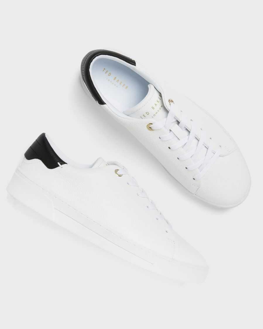 Ted Baker Kimmii Tumbled Leather Trainers White-Black | 97561-YHSP