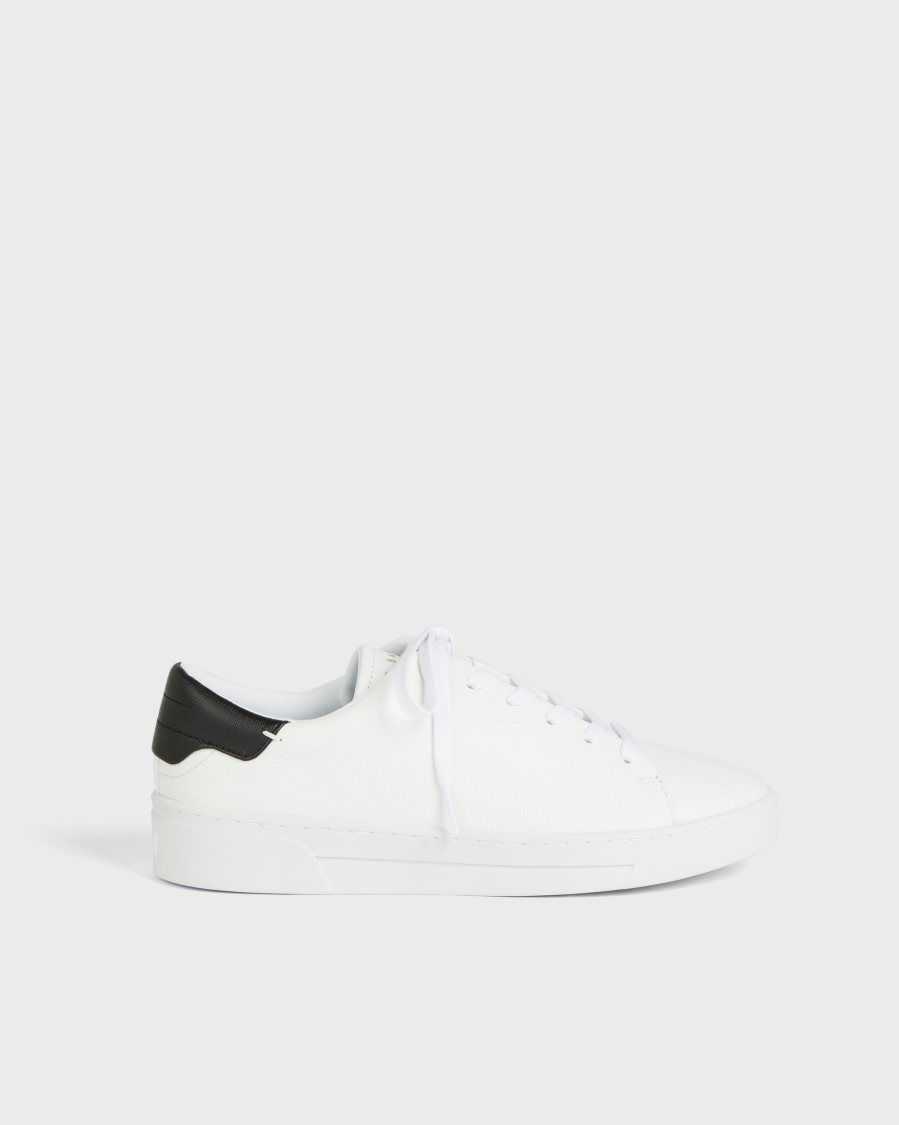 Ted Baker Kimmii Tumbled Leather Trainers White-Black | 97561-YHSP