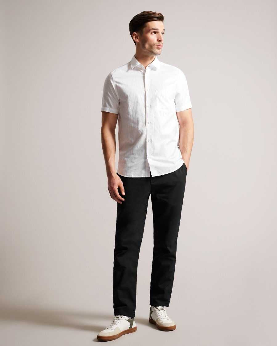 Ted Baker Kingfrd Short Sleeve Linen Shirt White | 16094-YGNM