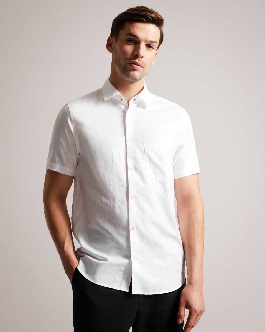 Ted Baker Kingfrd Short Sleeve Linen Shirt White | 16094-YGNM