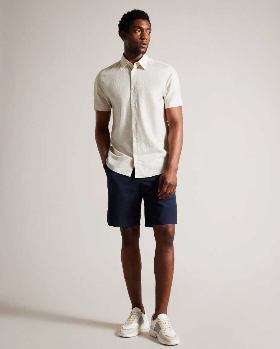 Ted Baker Kingfrd Short Sleeve Linen Shirt Stone | 90324-MASY