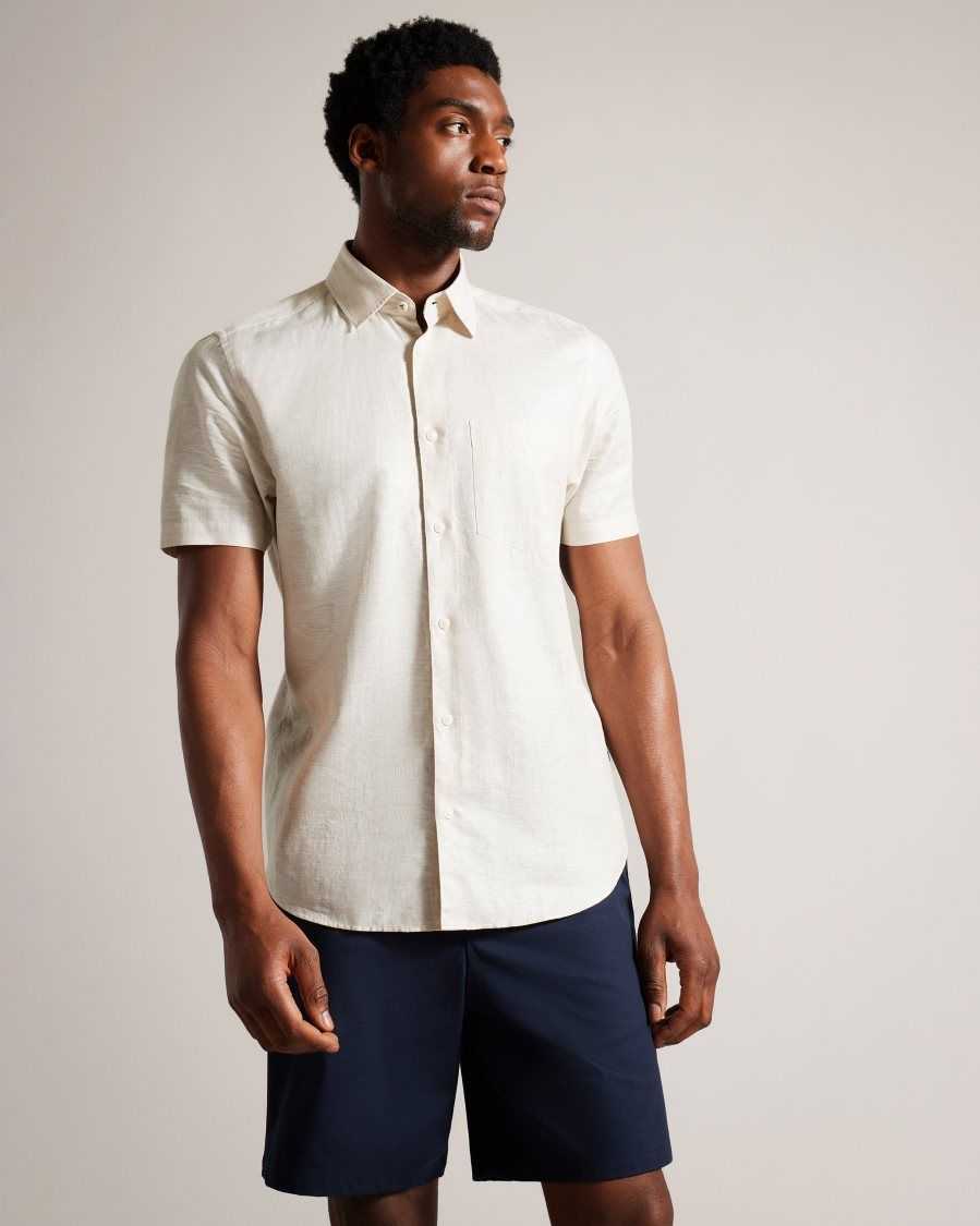 Ted Baker Kingfrd Short Sleeve Linen Shirt Stone | 90324-MASY