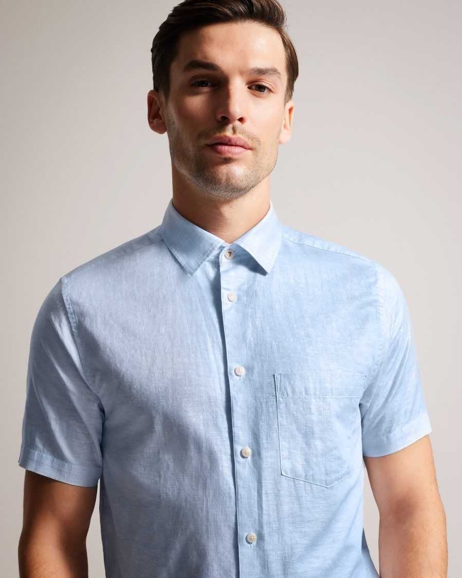 Ted Baker Kingfrd Short Sleeve Linen Shirt Light Blue | 05361-IVGC