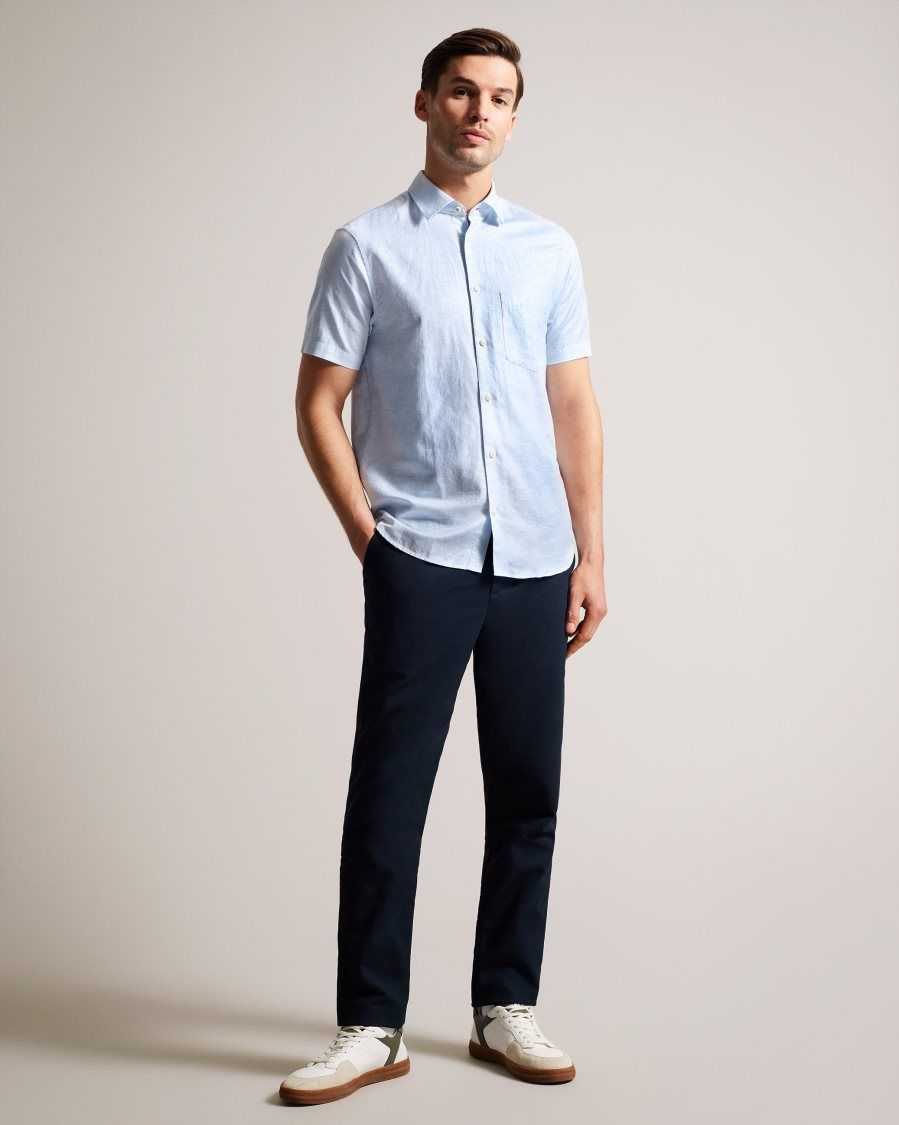 Ted Baker Kingfrd Short Sleeve Linen Shirt Light Blue | 05361-IVGC