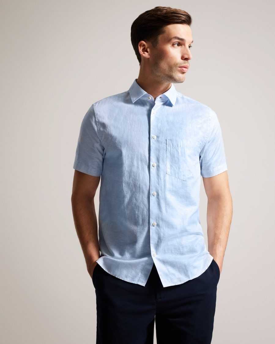 Ted Baker Kingfrd Short Sleeve Linen Shirt Light Blue | 05361-IVGC