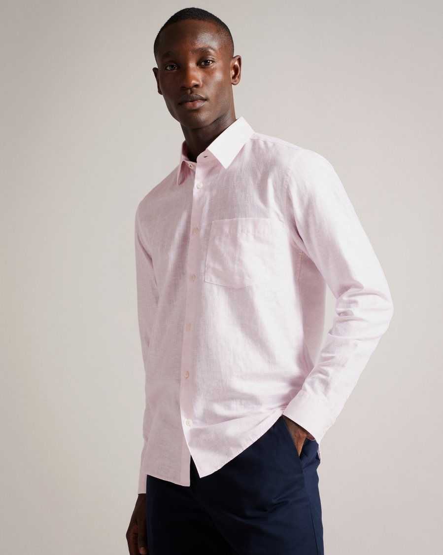 Ted Baker Kingwel Long Sleeve Linen Blend Shirt Light Pink | 78310-BSME