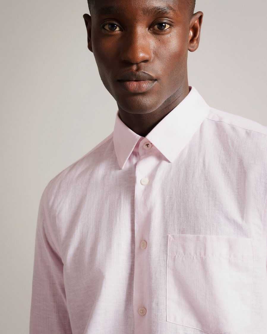 Ted Baker Kingwel Long Sleeve Linen Blend Shirt Light Pink | 78310-BSME