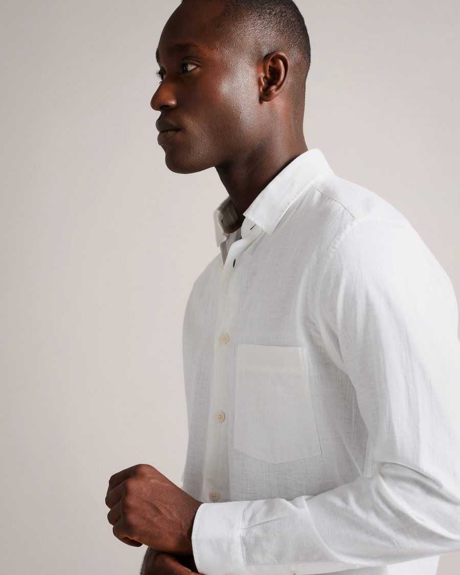 Ted Baker Kingwel Long Sleeve Linen Blend Shirt White | 92504-PHUL