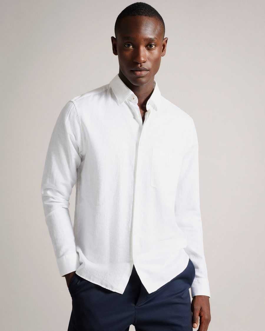 Ted Baker Kingwel Long Sleeve Linen Blend Shirt White | 92504-PHUL