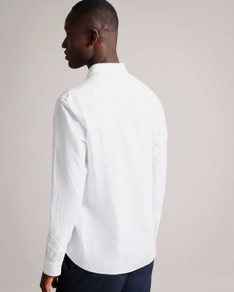 Ted Baker Kingwel Long Sleeve Linen Blend Shirt White | 92504-PHUL