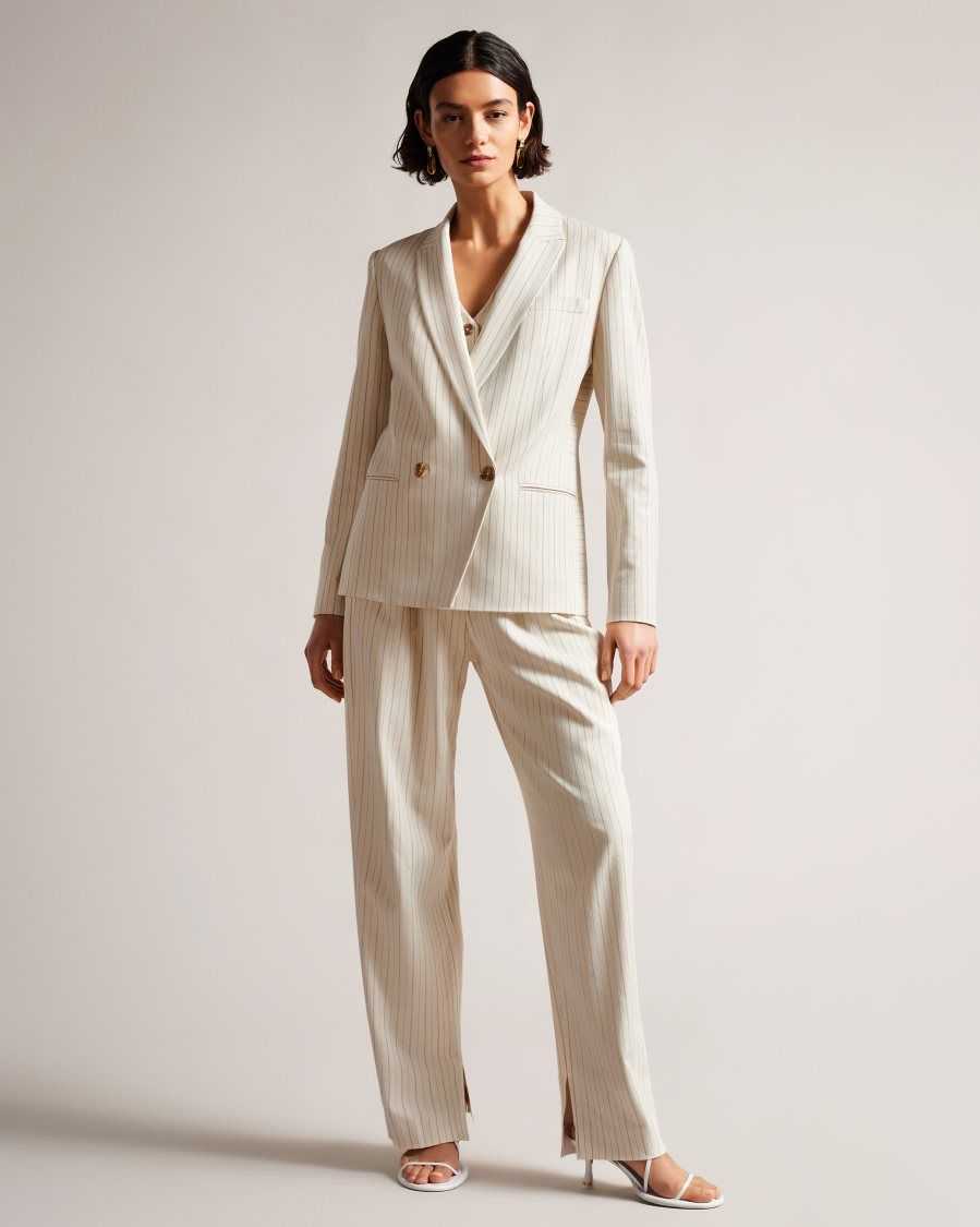 Ted Baker Kllara Relaxed Pinstripe Suit Jacket Cream | 82159-CTWM