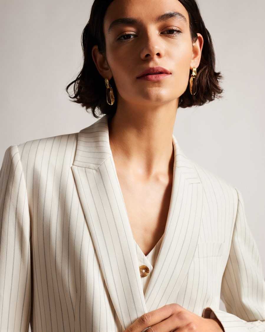 Ted Baker Kllara Relaxed Pinstripe Suit Jacket Cream | 82159-CTWM