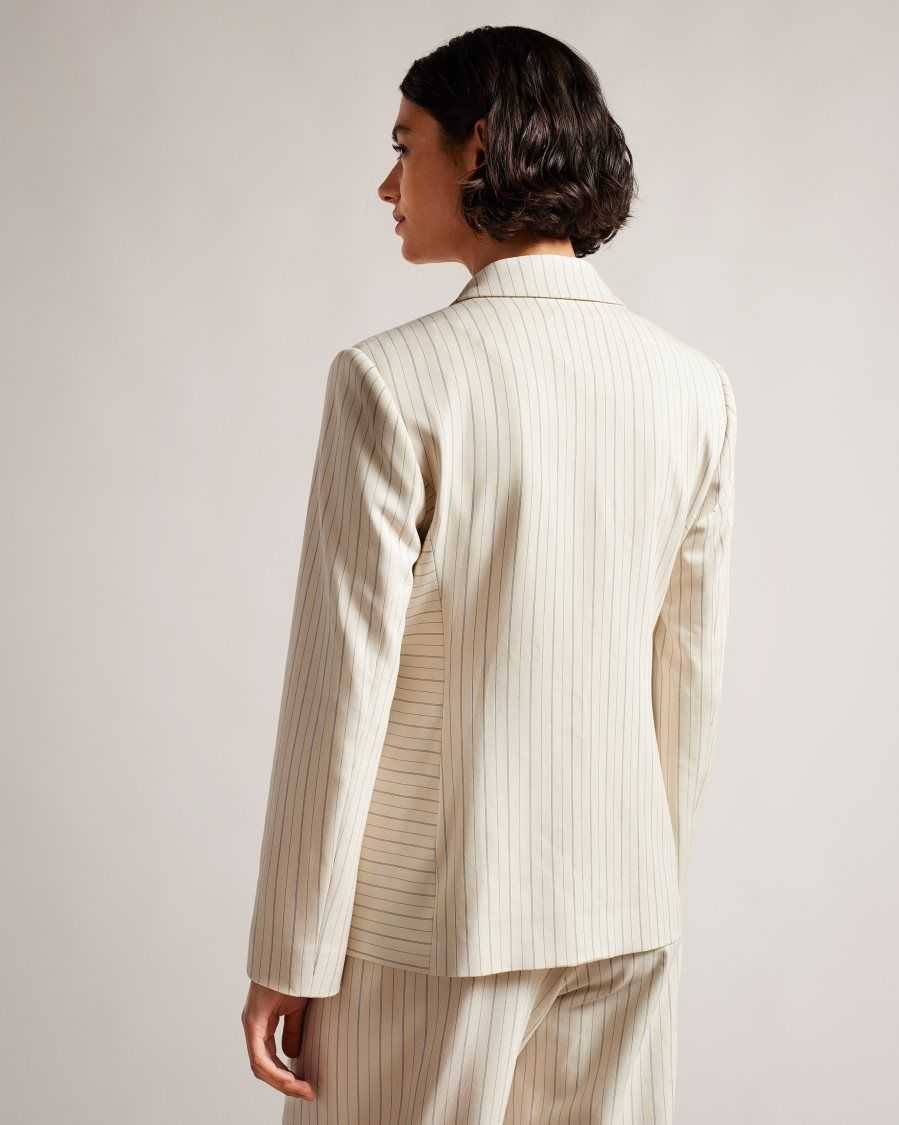 Ted Baker Kllara Relaxed Pinstripe Suit Jacket Cream | 82159-CTWM