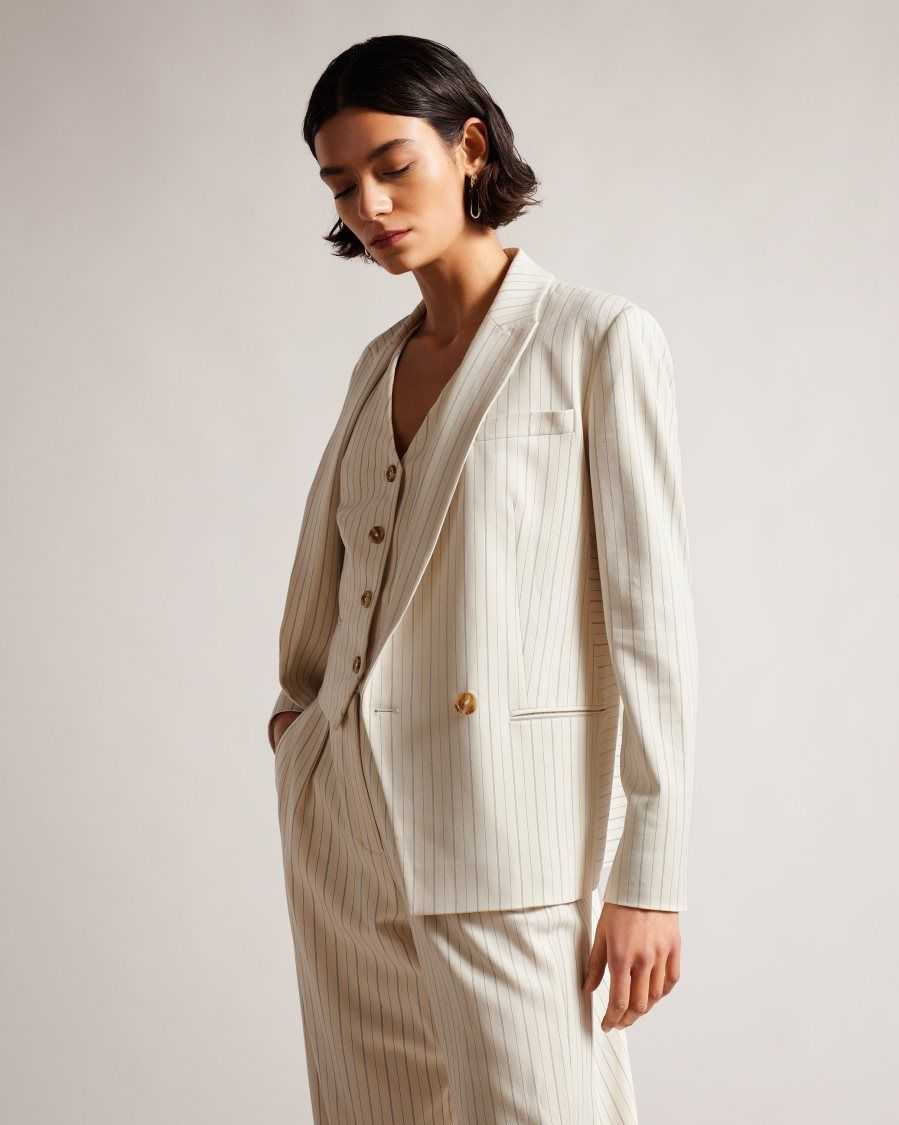 Ted Baker Kllara Relaxed Pinstripe Suit Jacket Cream | 82159-CTWM