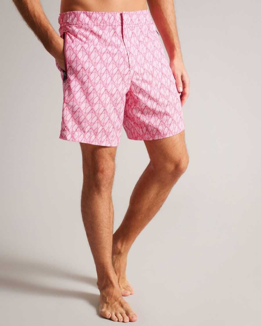 Ted Baker Kloch Geometric Print Swim Shorts Bright Pink | 67193-ZISA