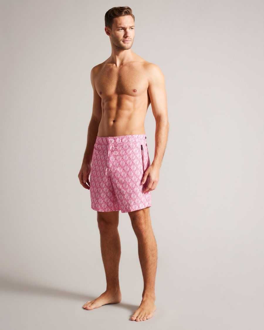 Ted Baker Kloch Geometric Print Swim Shorts Bright Pink | 67193-ZISA