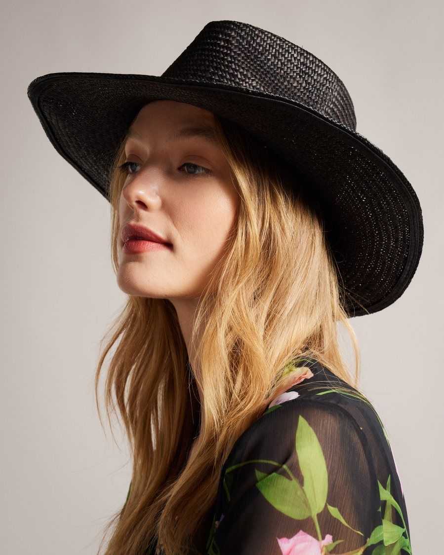 Ted Baker Kyloa Straw Cowboy Hat Black | 37865-PIHZ