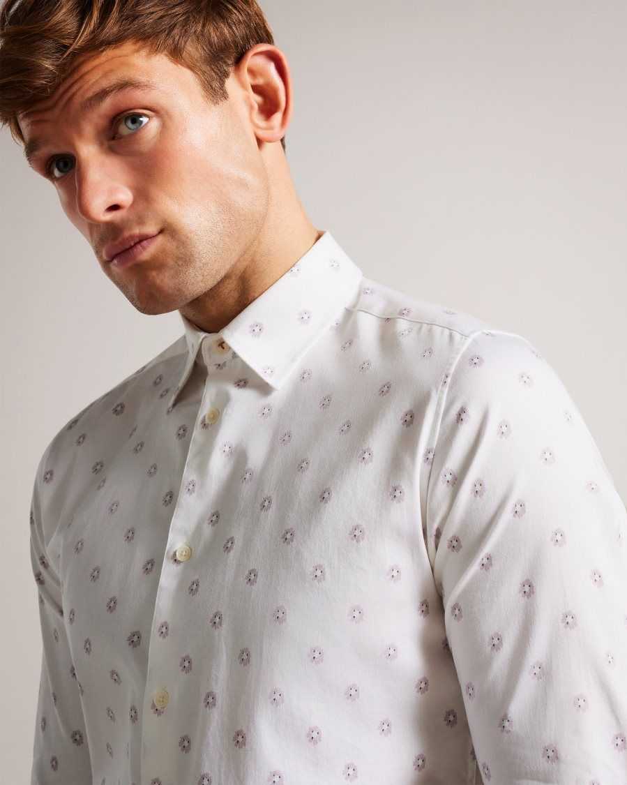 Ted Baker Kyme Long Sleeve Ditsy Floral Shirt White | 07869-MUCW