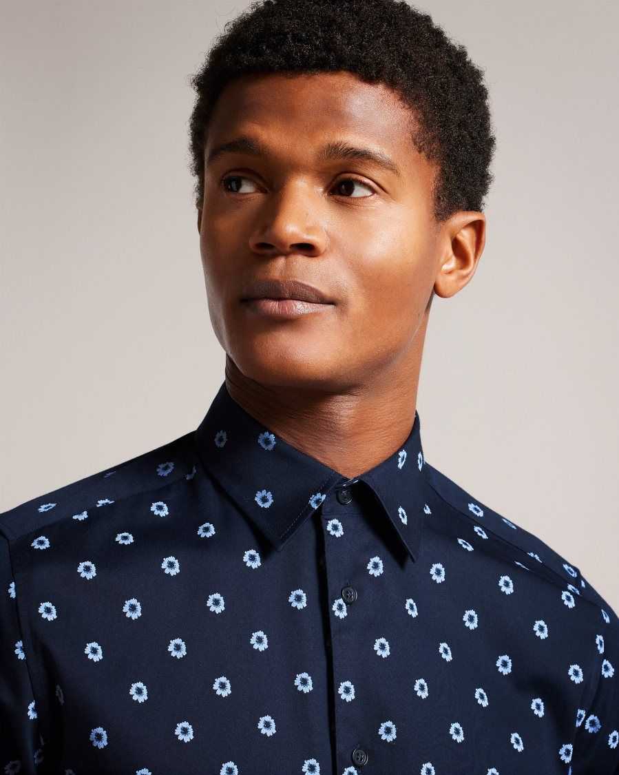 Ted Baker Kyme Long Sleeve Ditsy Floral Shirt Navy | 38570-MENA