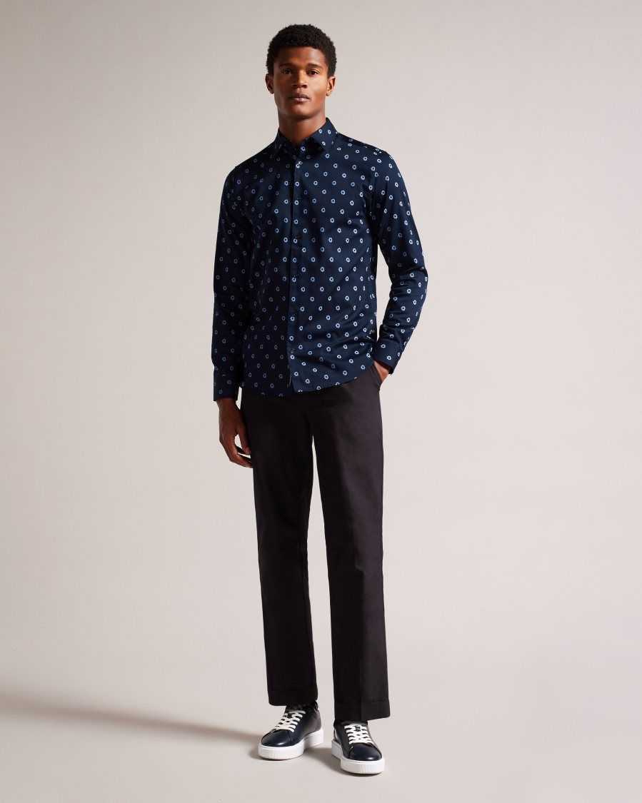 Ted Baker Kyme Long Sleeve Ditsy Floral Shirt Navy | 38570-MENA