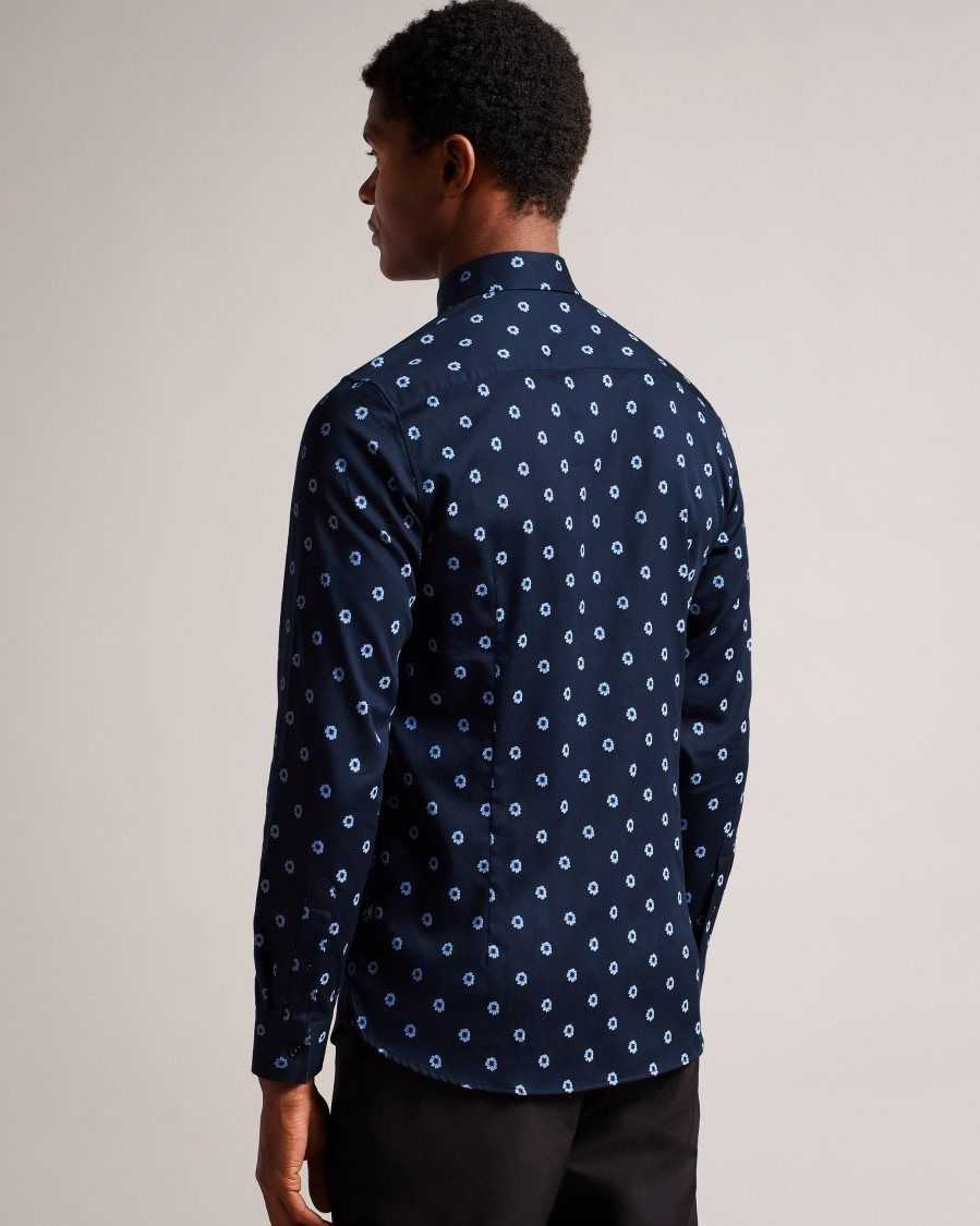 Ted Baker Kyme Long Sleeve Ditsy Floral Shirt Navy | 38570-MENA