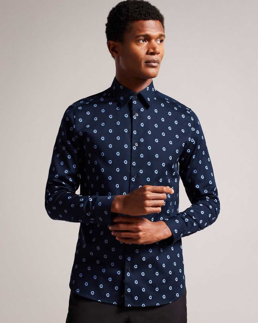 Ted Baker Kyme Long Sleeve Ditsy Floral Shirt Navy | 38570-MENA