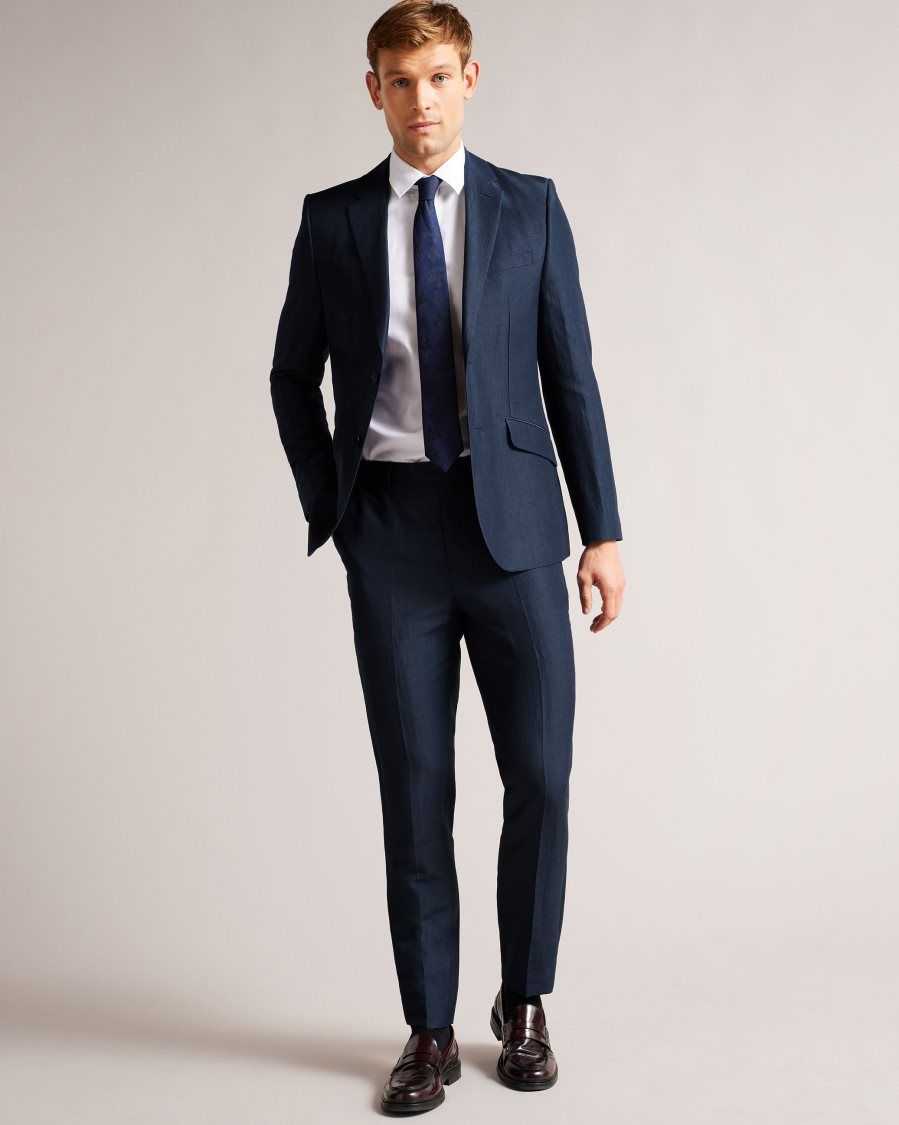 Ted Baker Lancej Wool And Linen Blazer Navy | 05128-UVCH