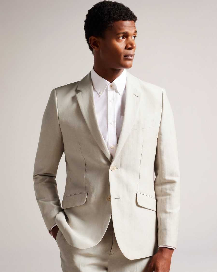 Ted Baker Lancej Wool And Linen Blazer Stone | 24605-WKNY