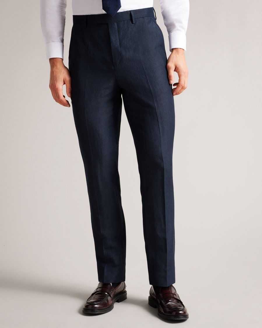 Ted Baker Lancet Slim Fit Wool Linen Trousers Navy | 17480-RWJP