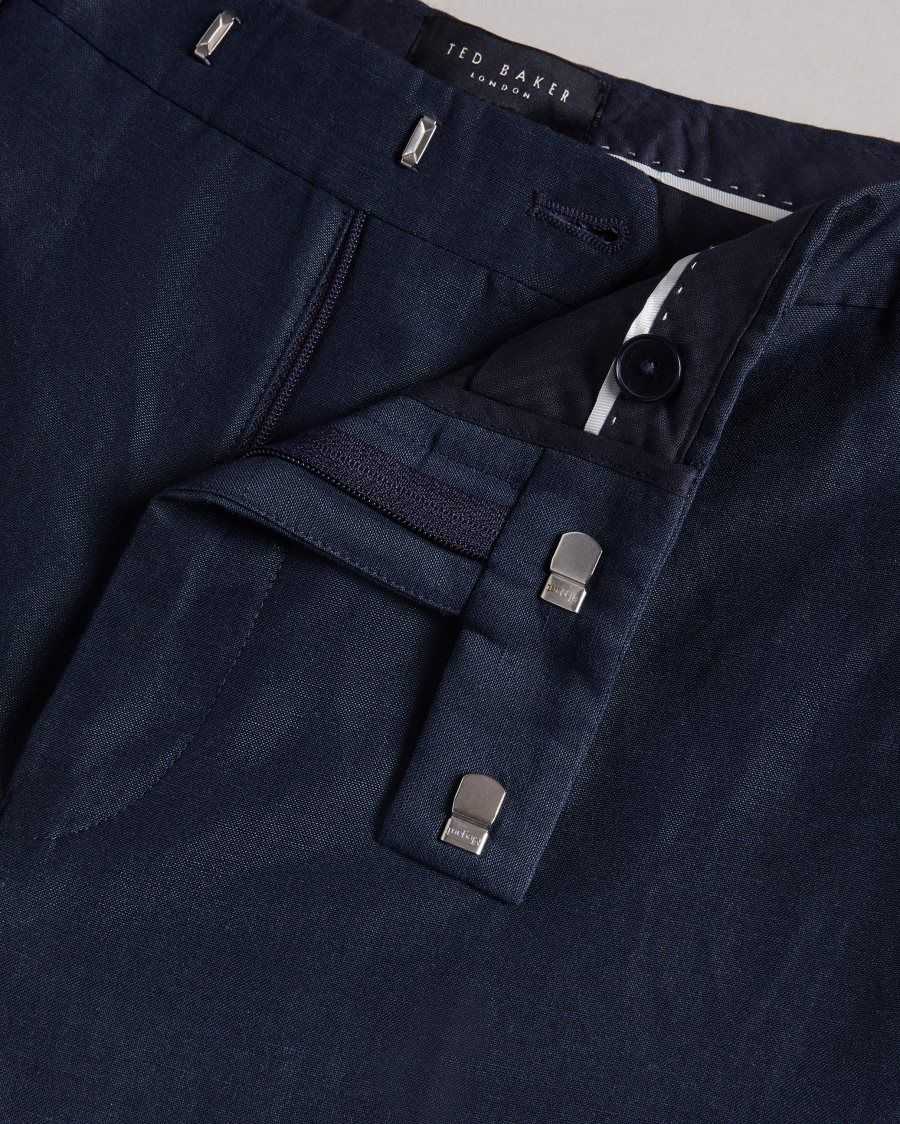 Ted Baker Lancet Slim Fit Wool Linen Trousers Navy | 17480-RWJP