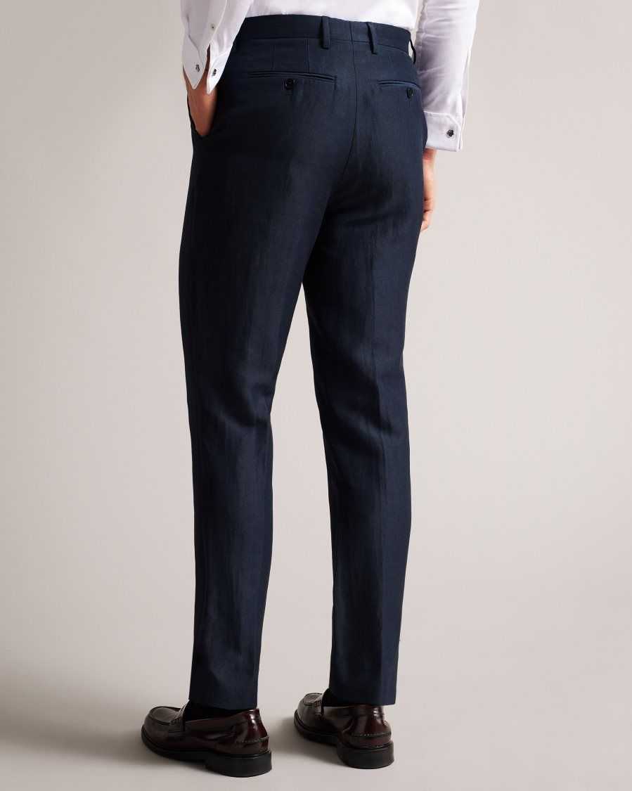 Ted Baker Lancet Slim Fit Wool Linen Trousers Navy | 17480-RWJP