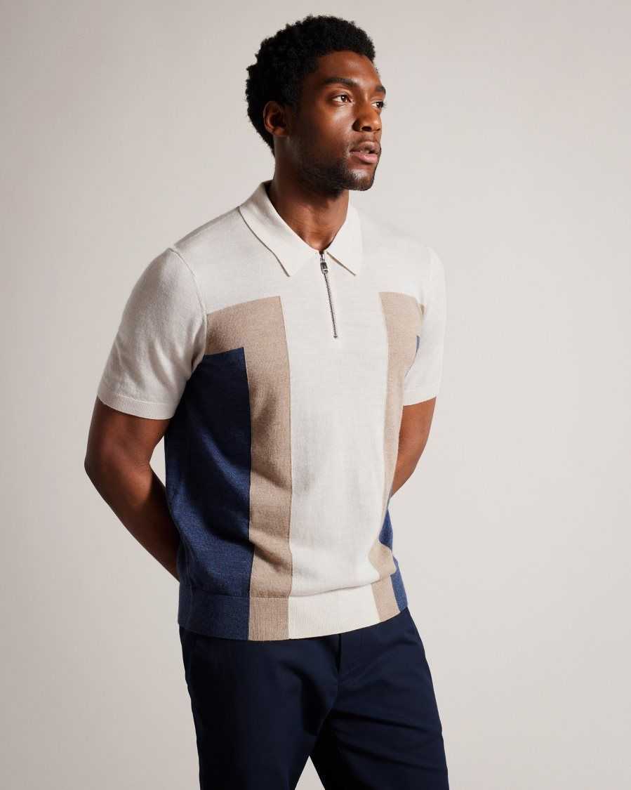 Ted Baker Larbrot Short Sleeve Zip Neck Polo Ecru | 93164-NAJI