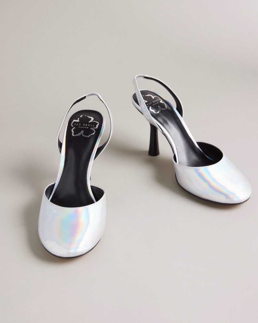 Ted Baker Larria Holographic Slingback Heels Silver | 51897-TVDP