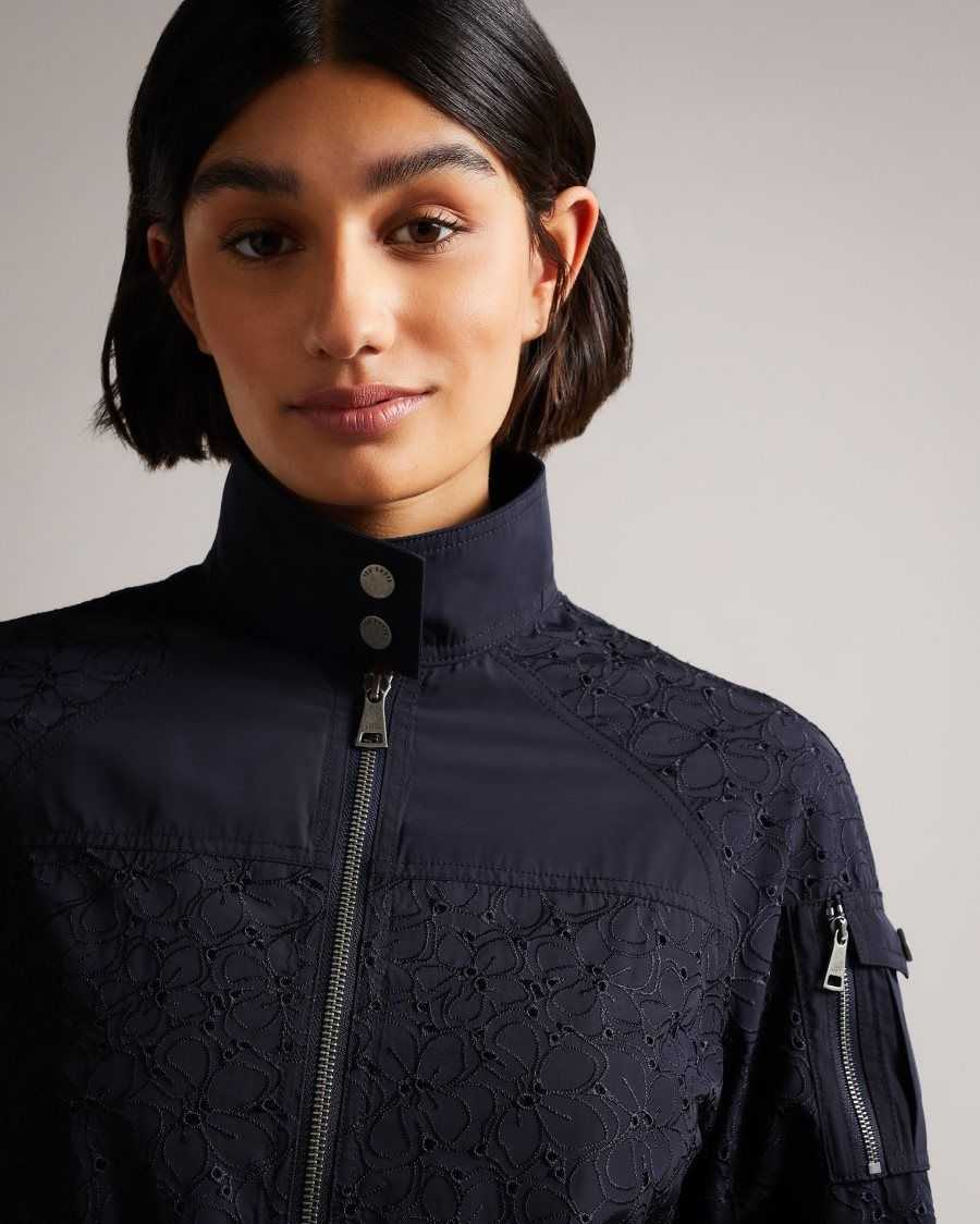 Ted Baker Larsine Coated Lace Jacket Navy | 03572-BWUK