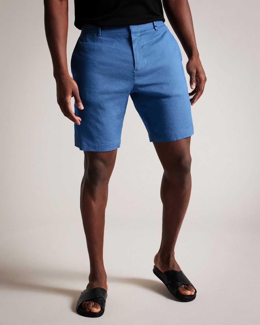 Ted Baker Leder Linen Blend Half Elasticated Shorts Medium Blue | 57013-ICXQ