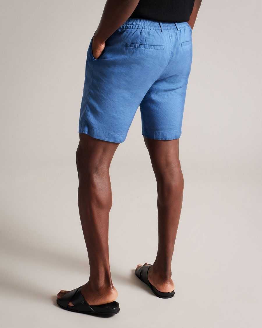 Ted Baker Leder Linen Blend Half Elasticated Shorts Medium Blue | 57013-ICXQ