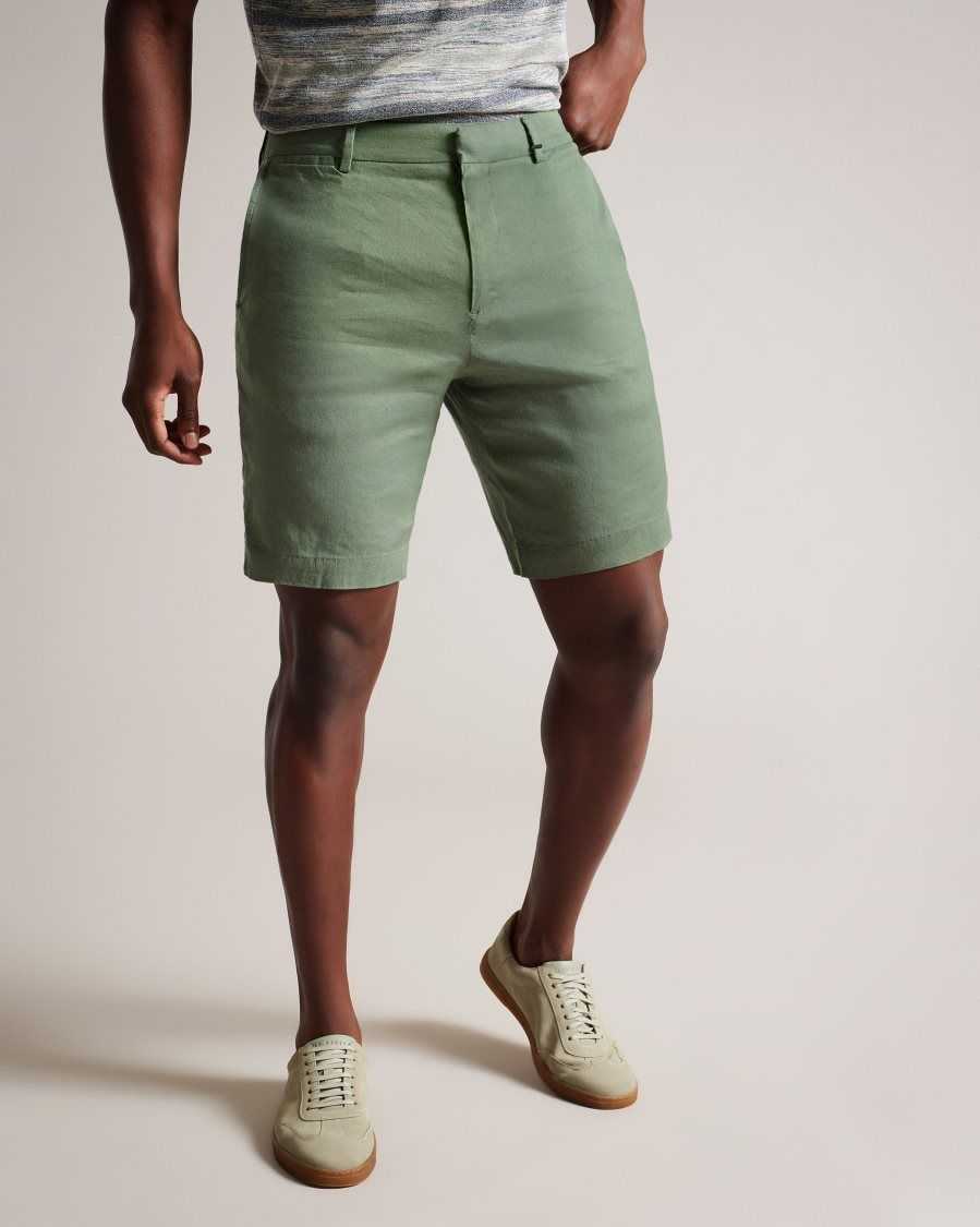 Ted Baker Leder Linen Blend Half Elasticated Shorts Light Green | 45182-FNXT