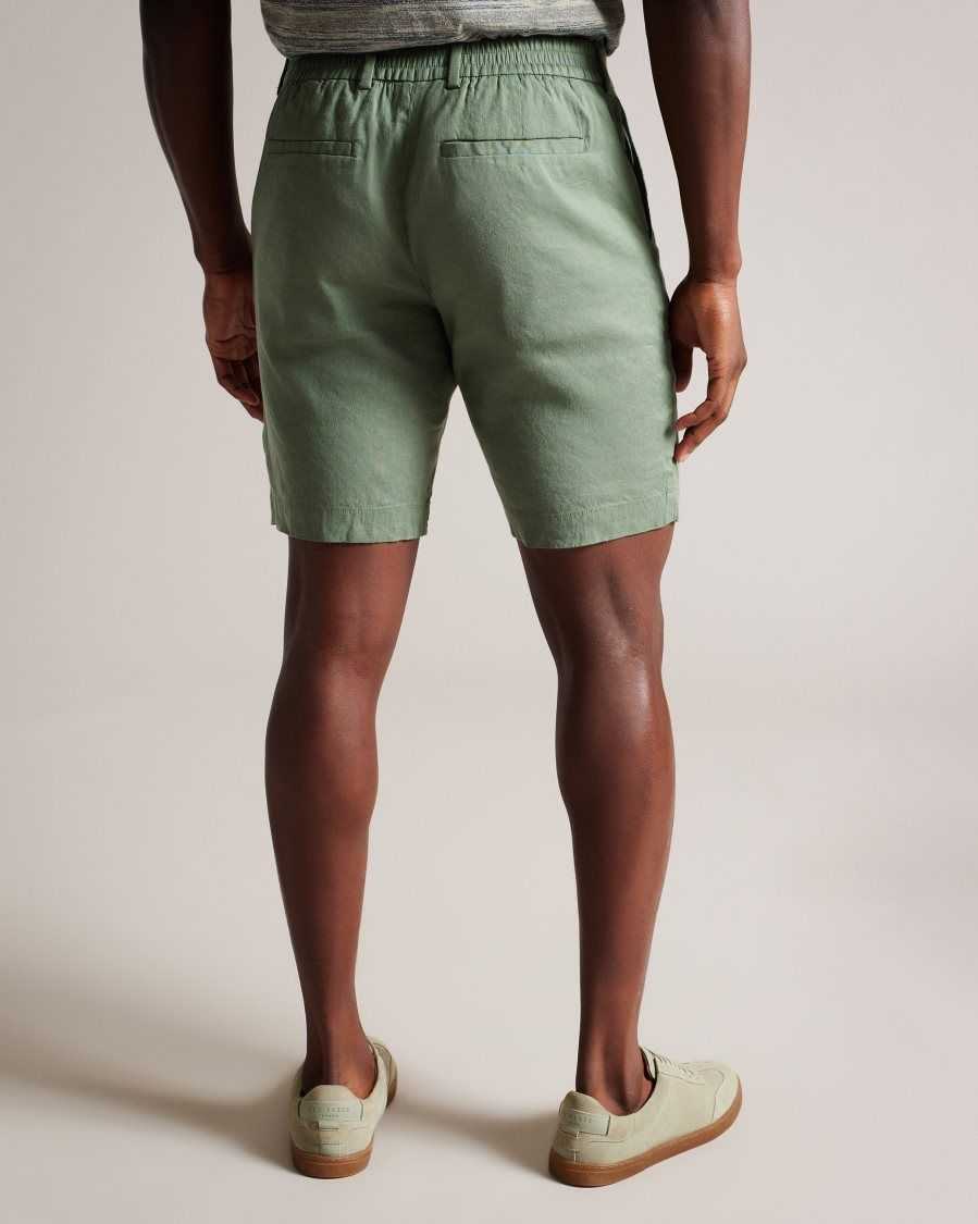 Ted Baker Leder Linen Blend Half Elasticated Shorts Light Green | 45182-FNXT