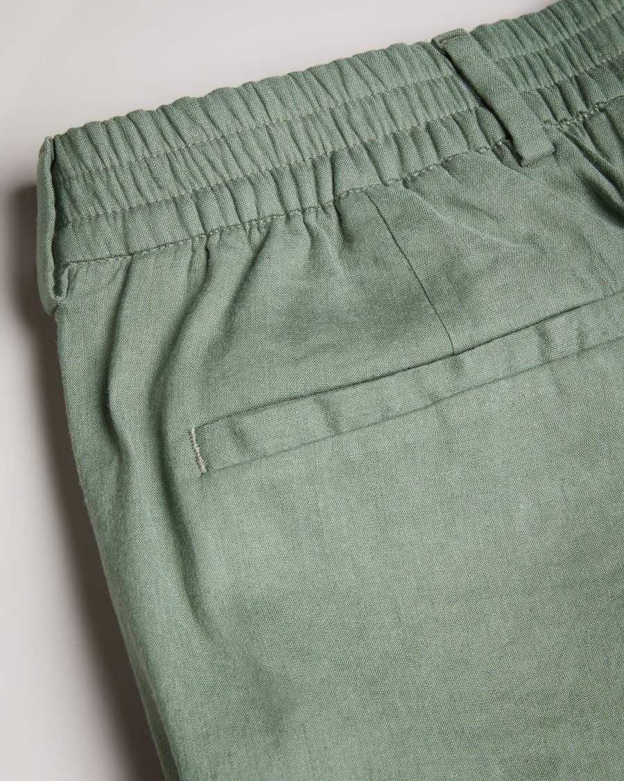 Ted Baker Leder Linen Blend Half Elasticated Shorts Light Green | 45182-FNXT