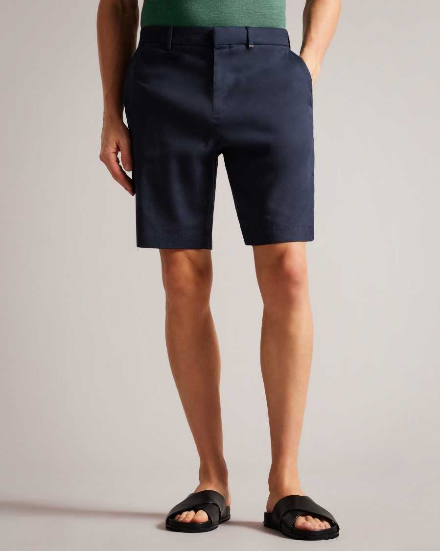 Ted Baker Leder Linen Blend Half Elasticated Shorts Navy | 90431-WUAQ