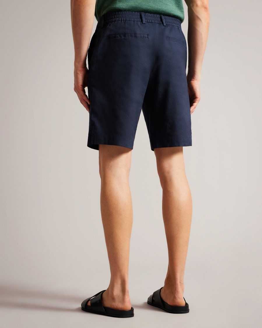 Ted Baker Leder Linen Blend Half Elasticated Shorts Navy | 90431-WUAQ